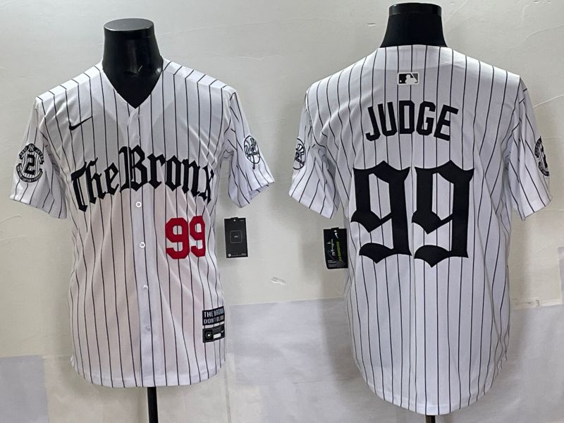 Men 2025 New York Yankees #99 Judge White Stripe Five generations Joint Name Nike MLB Jersey style 03